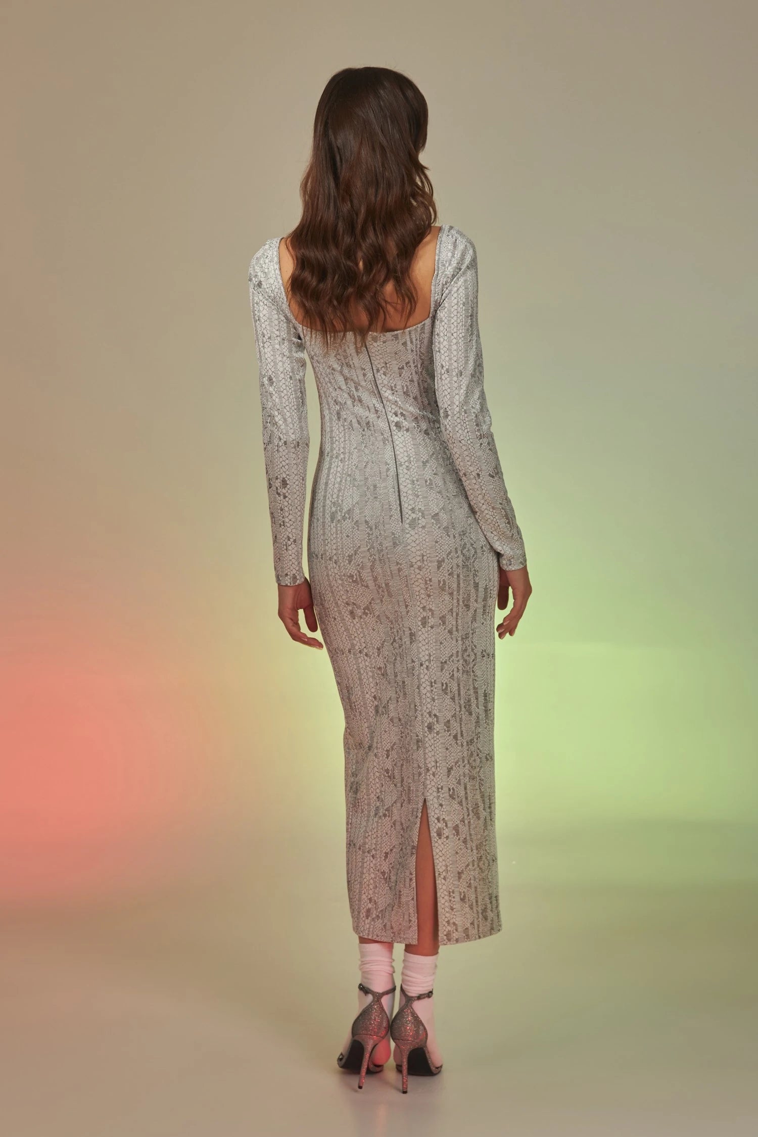 Snake print cupped cutout maxi dress