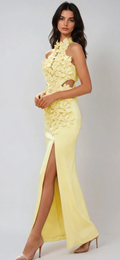 Yellow 3d flowers maxi dress