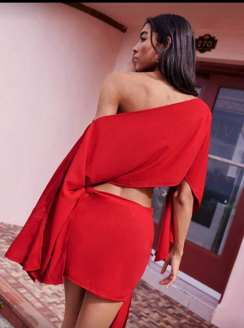 Asymmetrical off-shoulder linen skirt set
