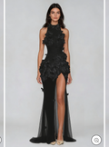 Black floral 3D high neck maxi dress