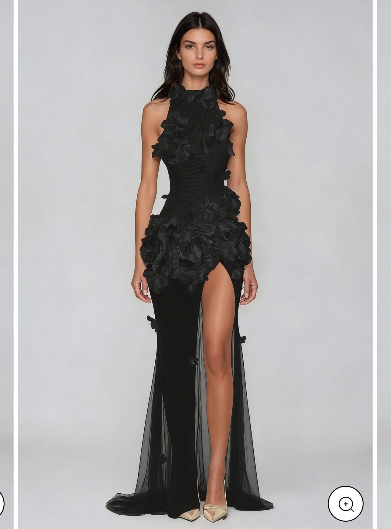 Black floral 3D high neck maxi dress