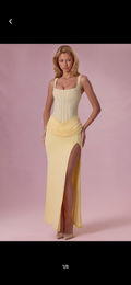 Butter yellow sheer corset draped maxi dress