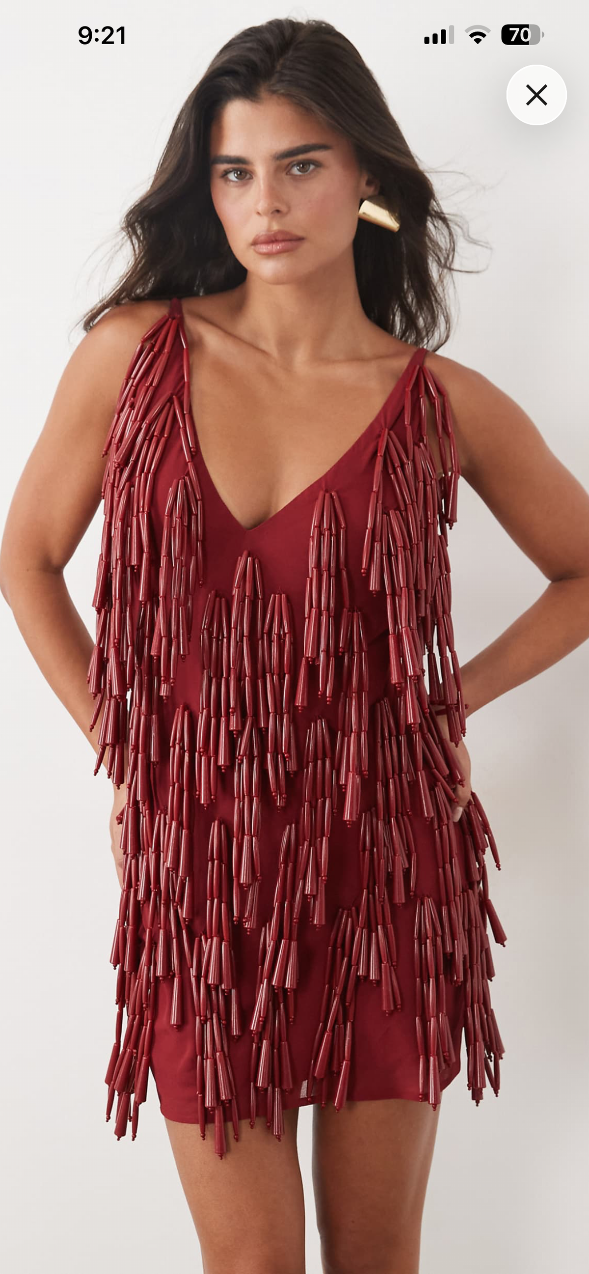 Red embellished chunky beads mini dress