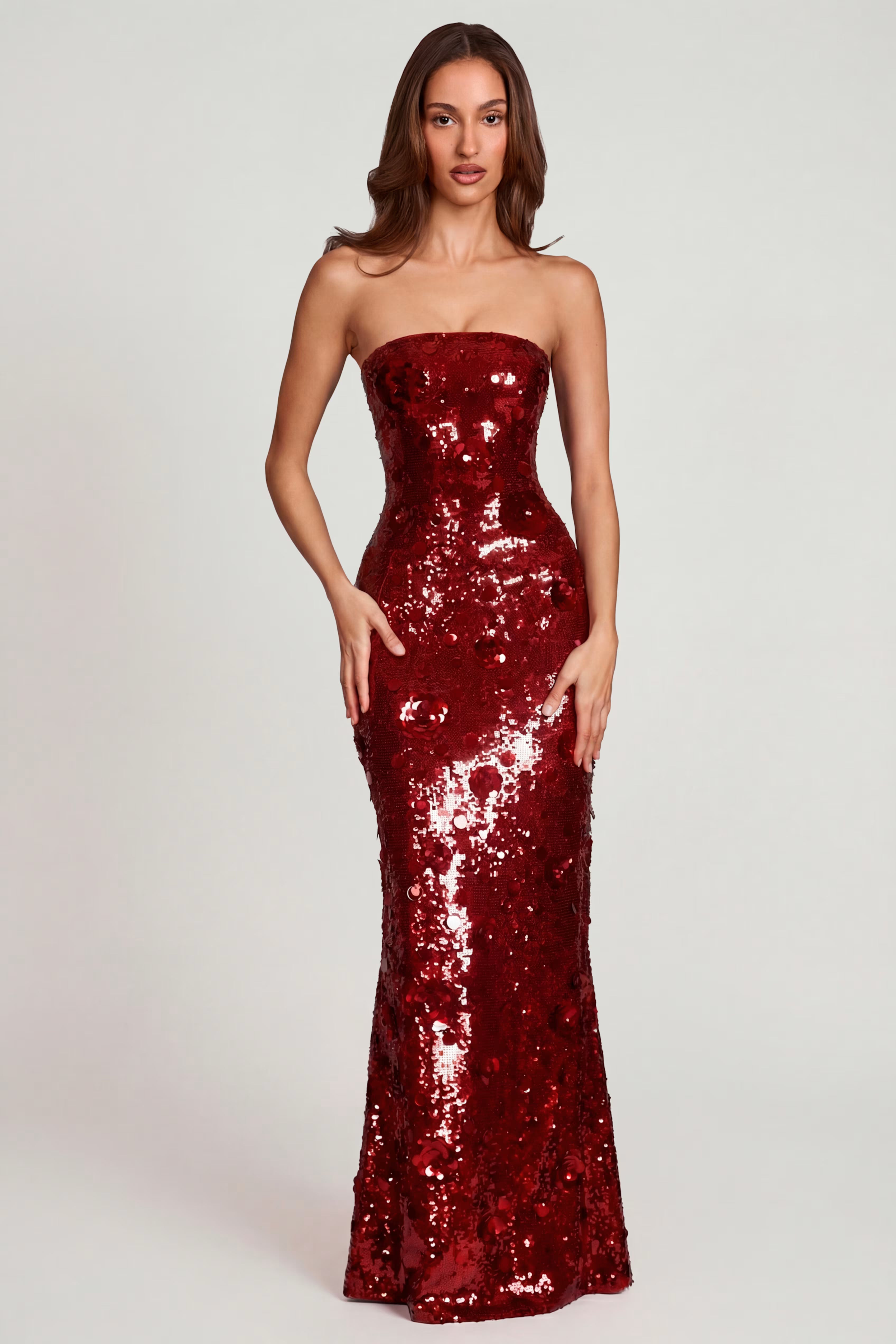 Embellished Red floral Sequin maxi dress