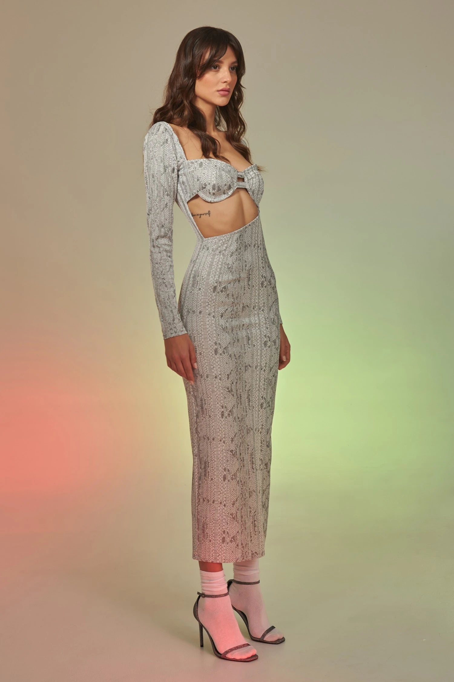 Snake print cupped cutout maxi dress