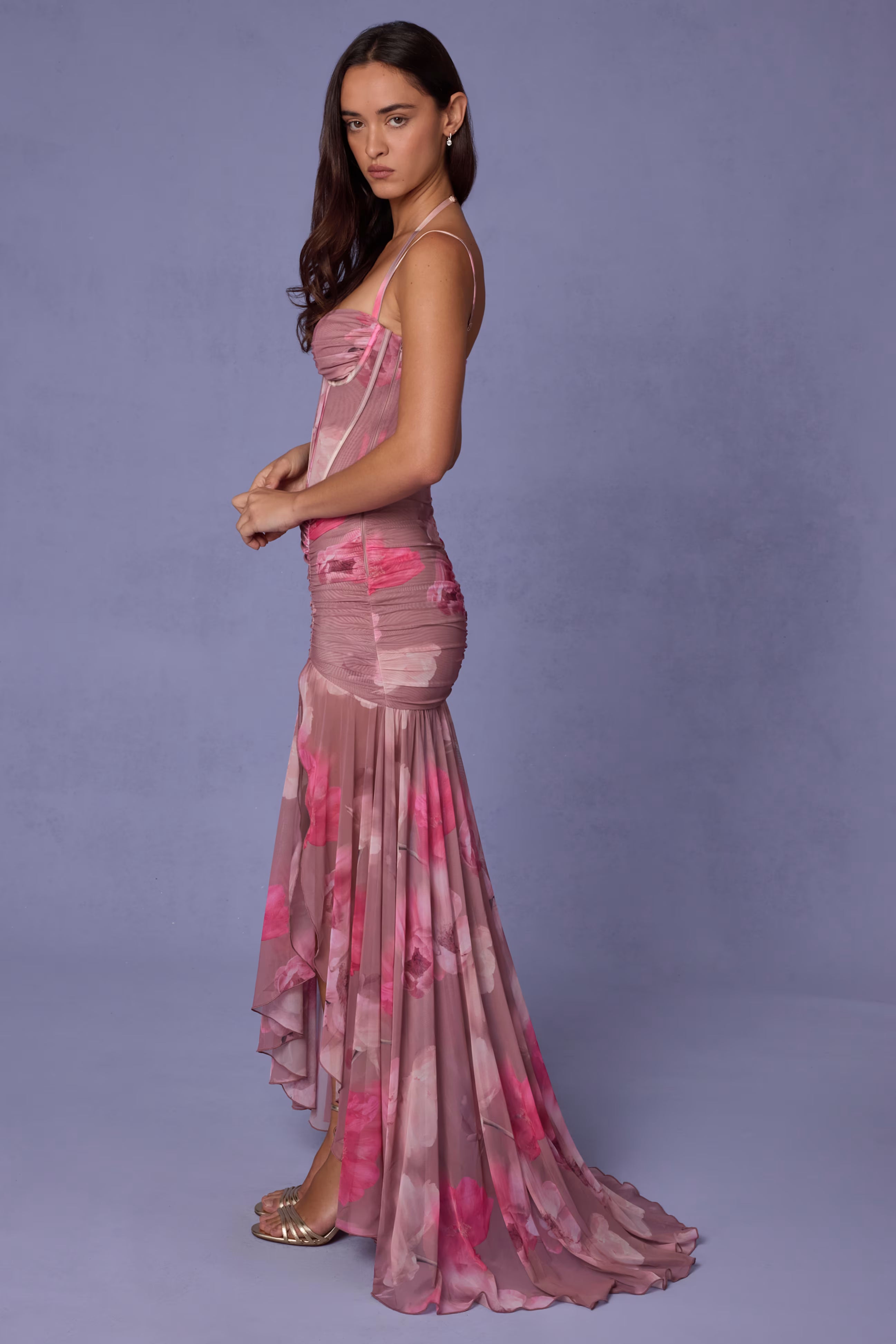 Floral pink corset maxi dress