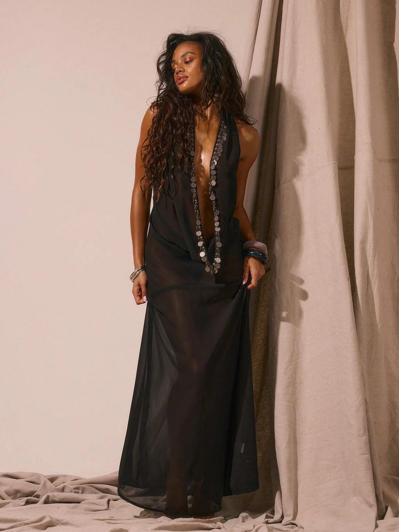 Black sheer silver coins cover up