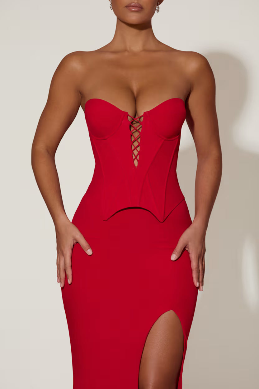 Cupped corset Maxi red dress