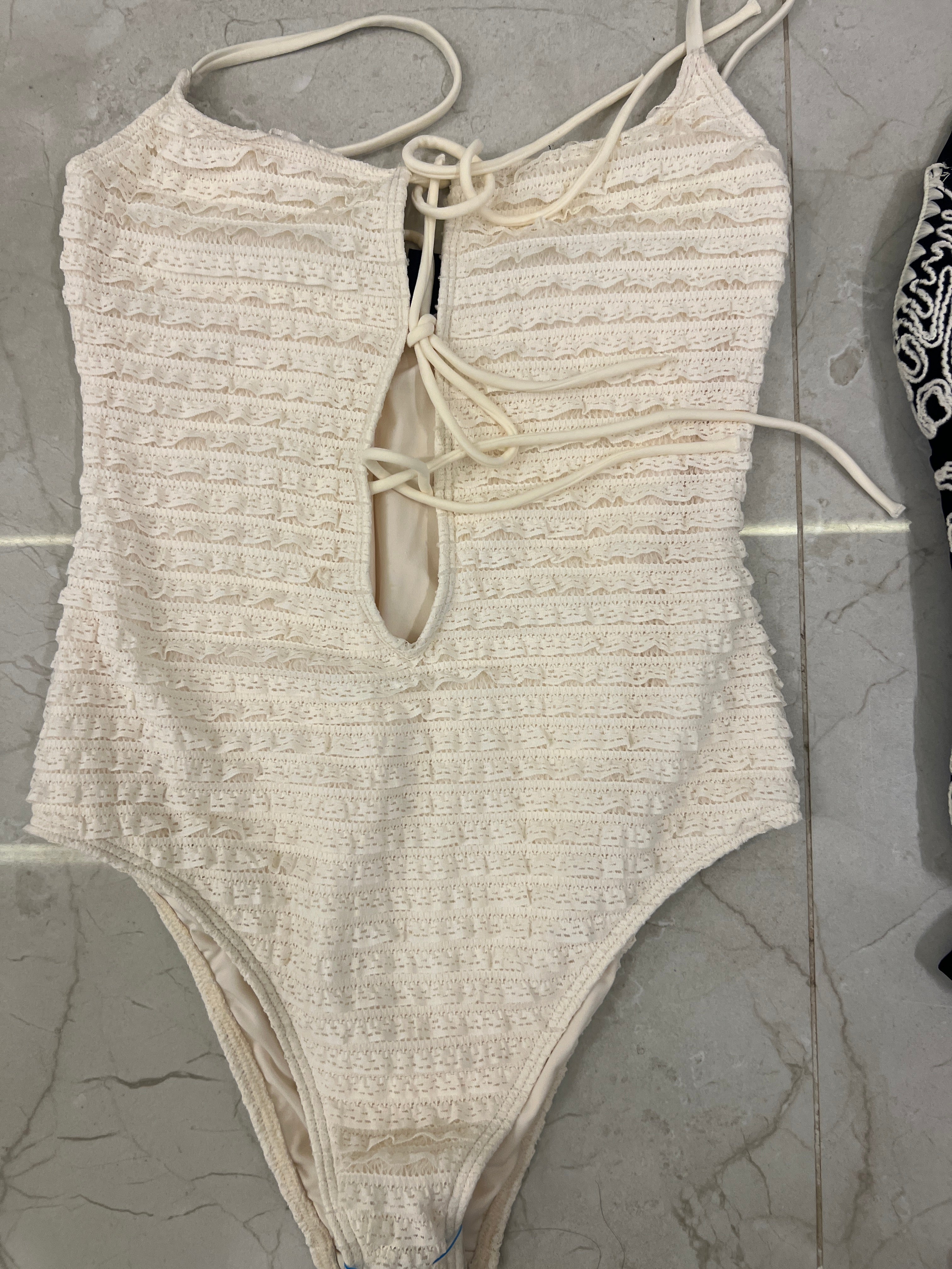 White ruffle swimsuit