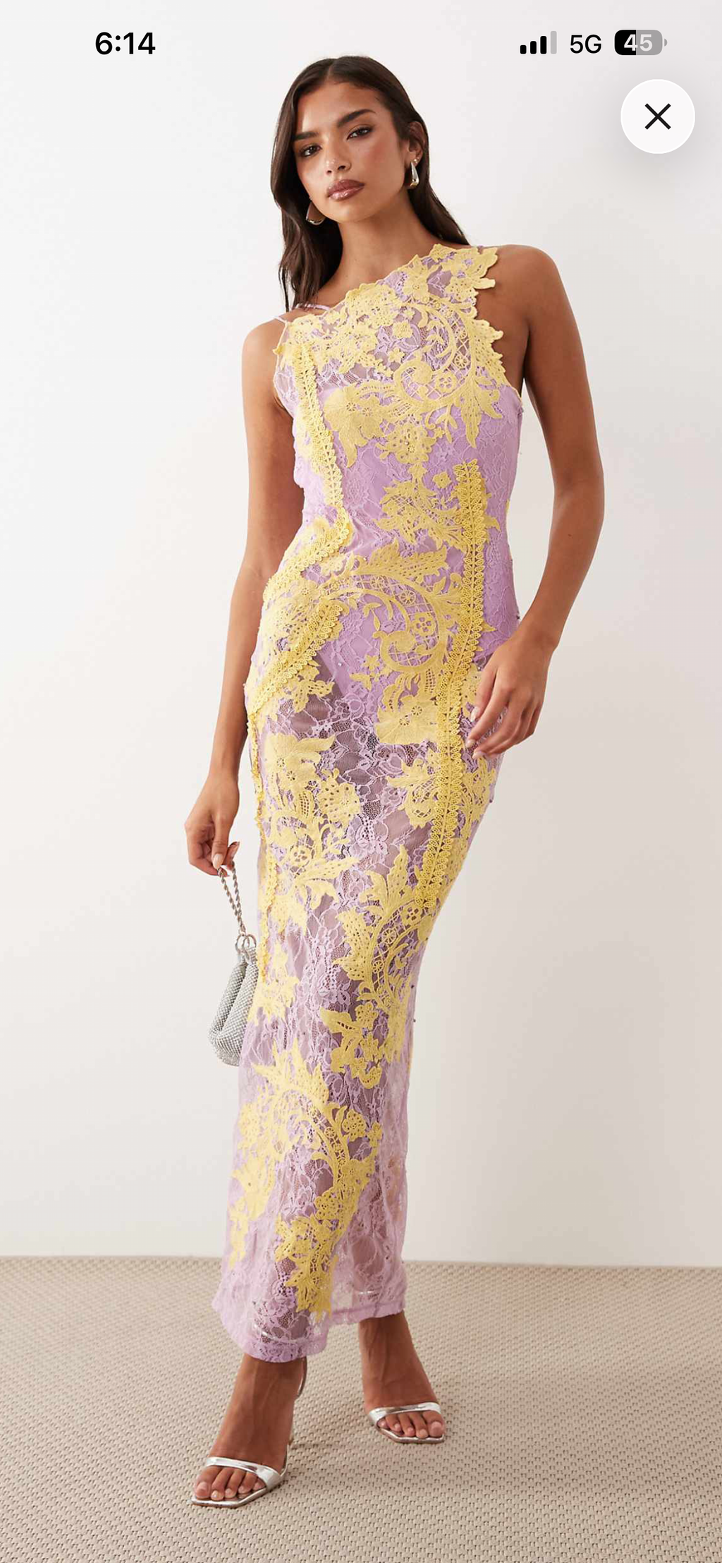 Embroidered Lace dress in lilac yellow
