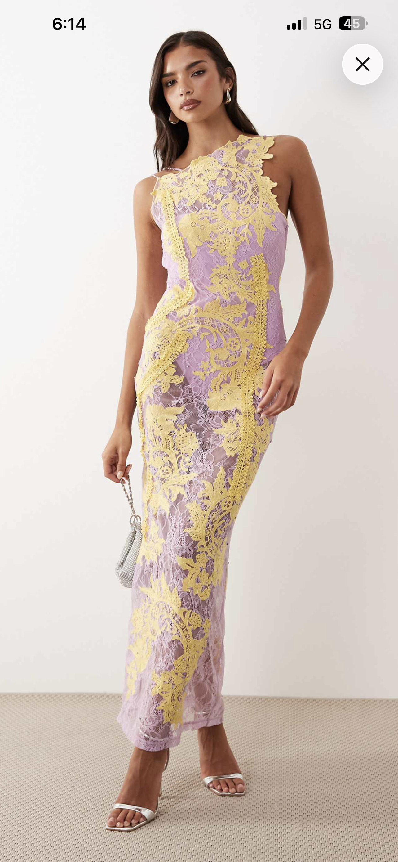 Embroidered Lace dress in lilac yellow