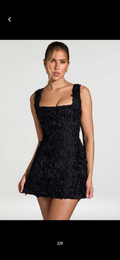 3d floral mini dress in black
