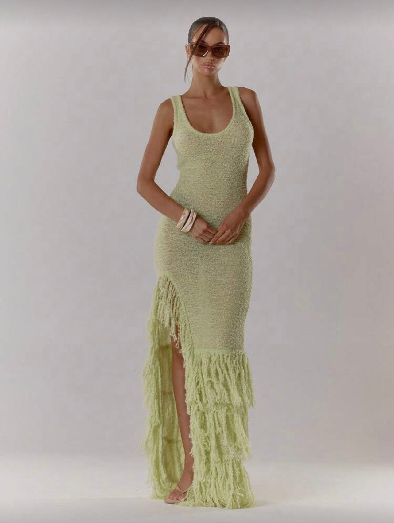 Sage green ruffle resort dress