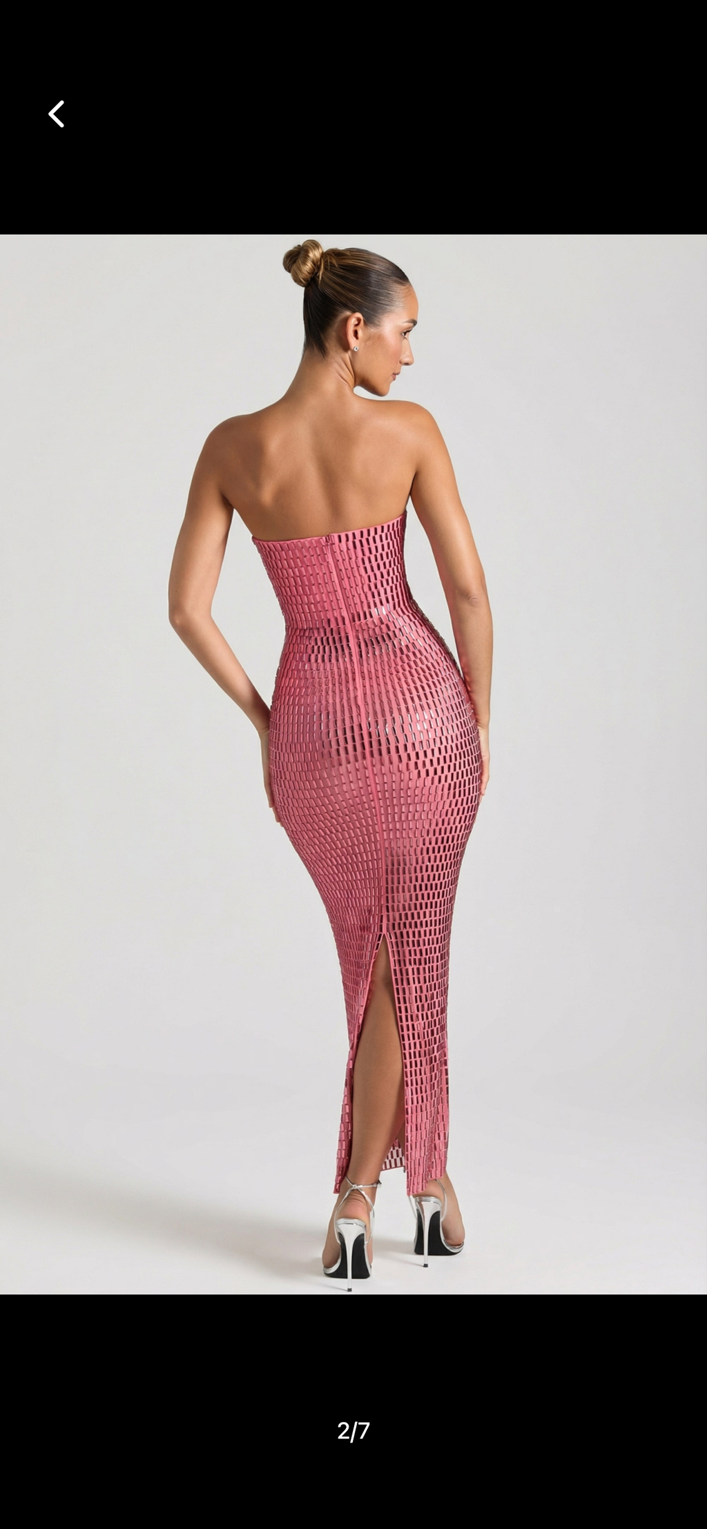 Embellished bandeau gown in watermelon