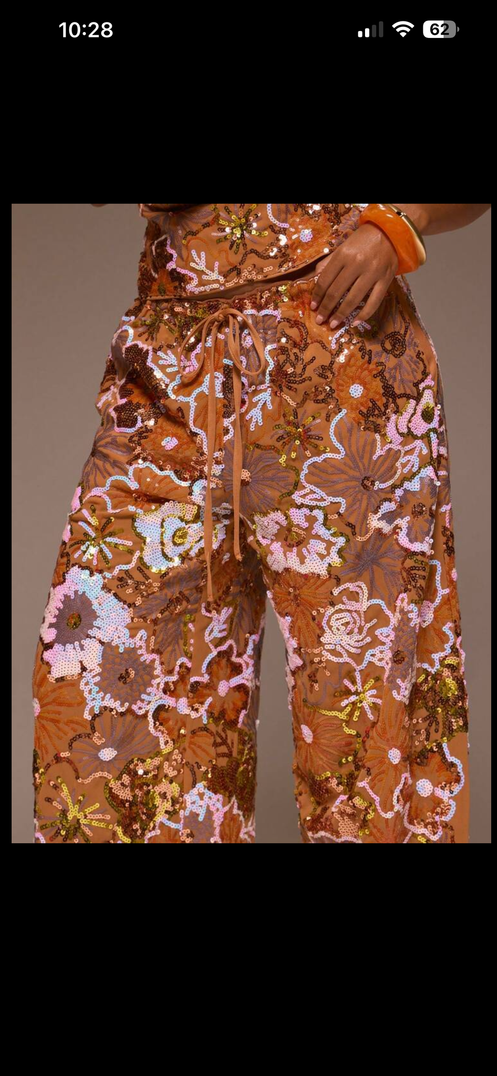 Orange flowers sequin resort pants