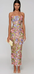 Multi colored floral embroidered maxi dress