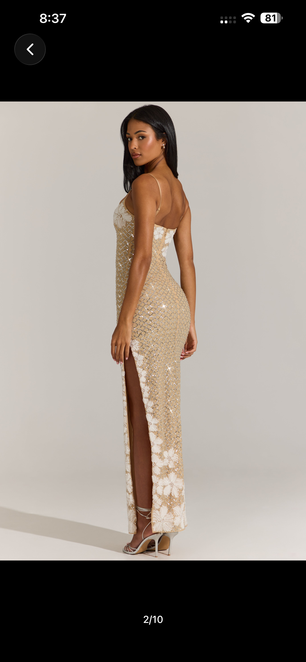Nude white floral 3d maxi dress