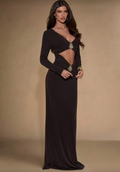 V-neck long sleeve waist cutout in brown