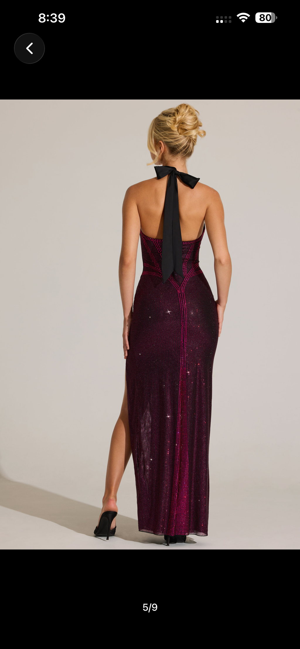 V Plunge Black pink embellished neck dress