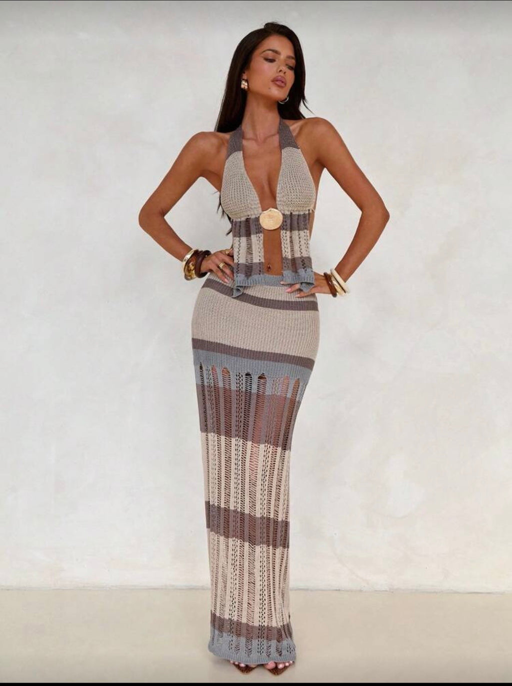 Grey stripe knit set