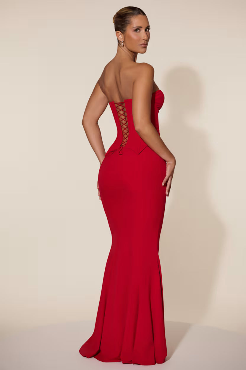 Cupped corset Maxi red dress