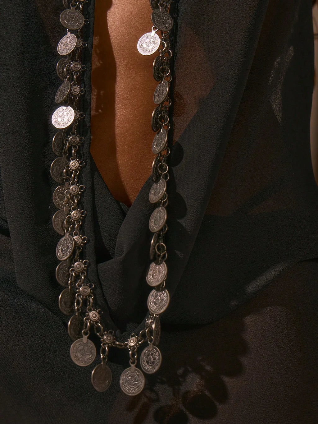 Black sheer silver coins cover up