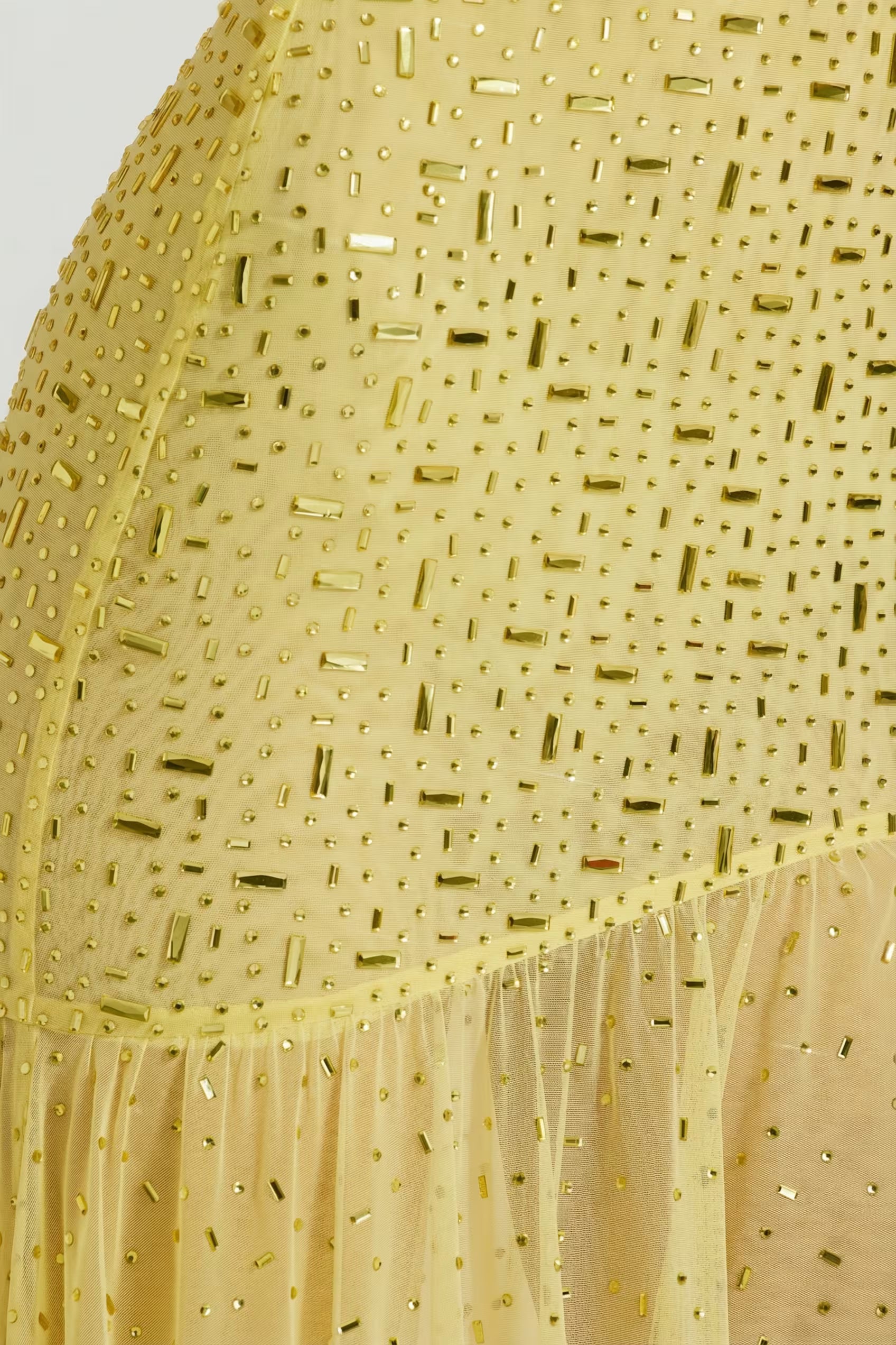 Embellished asymmetrical maxi dress in butter yellow