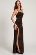 Brown embellished snake print maxi dress