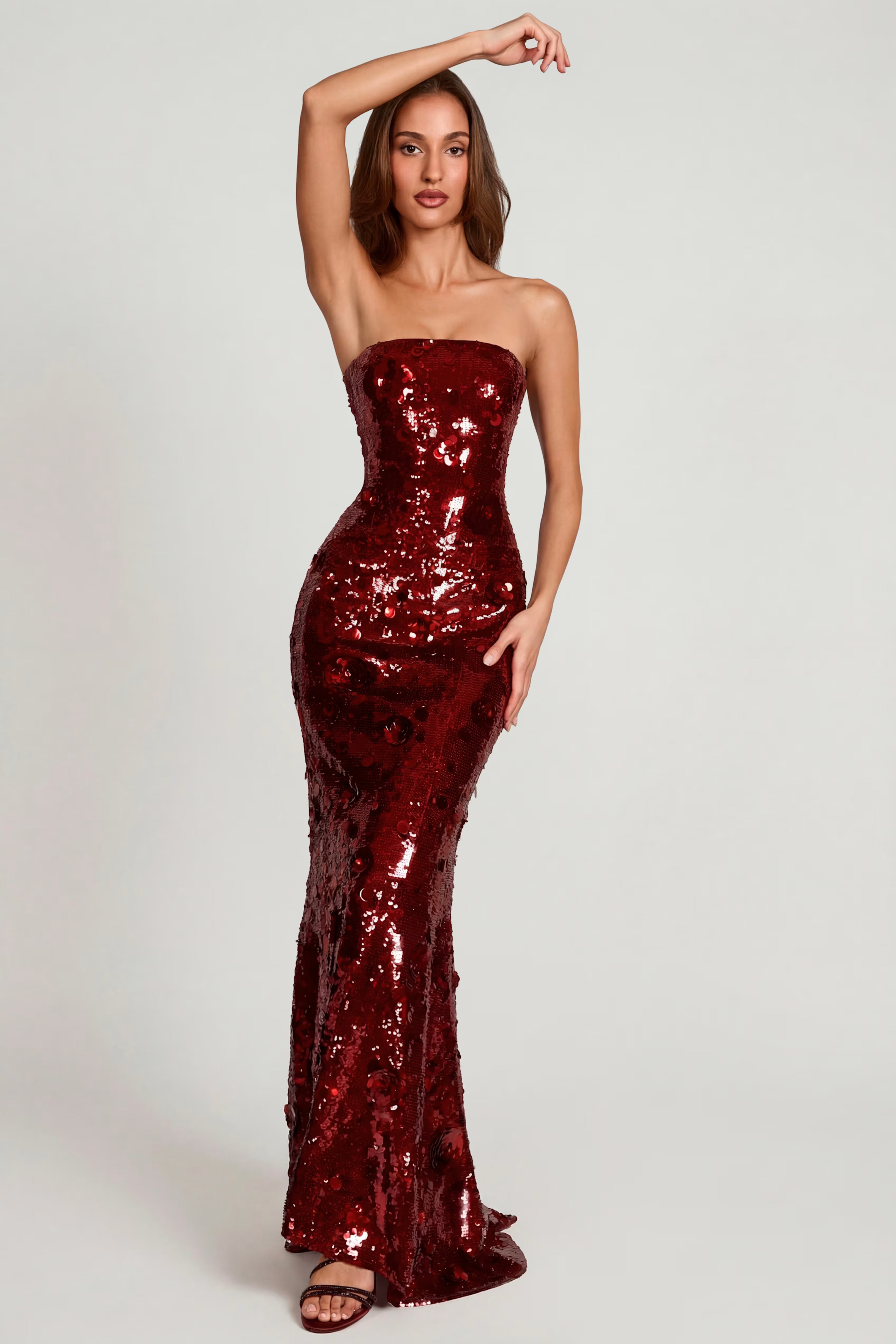 Embellished Red floral Sequin maxi dress