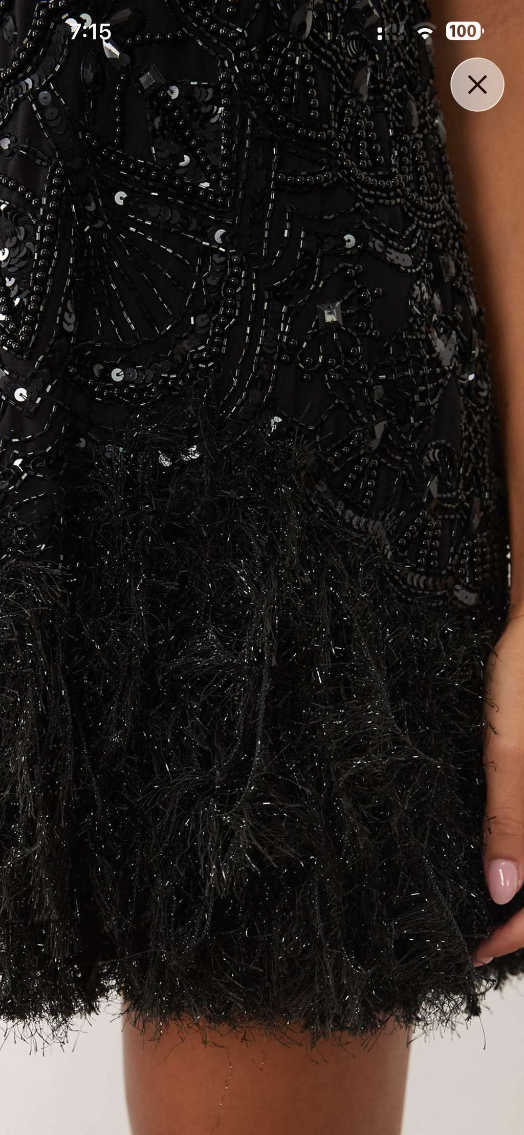 Square neck embellished feather mini dress