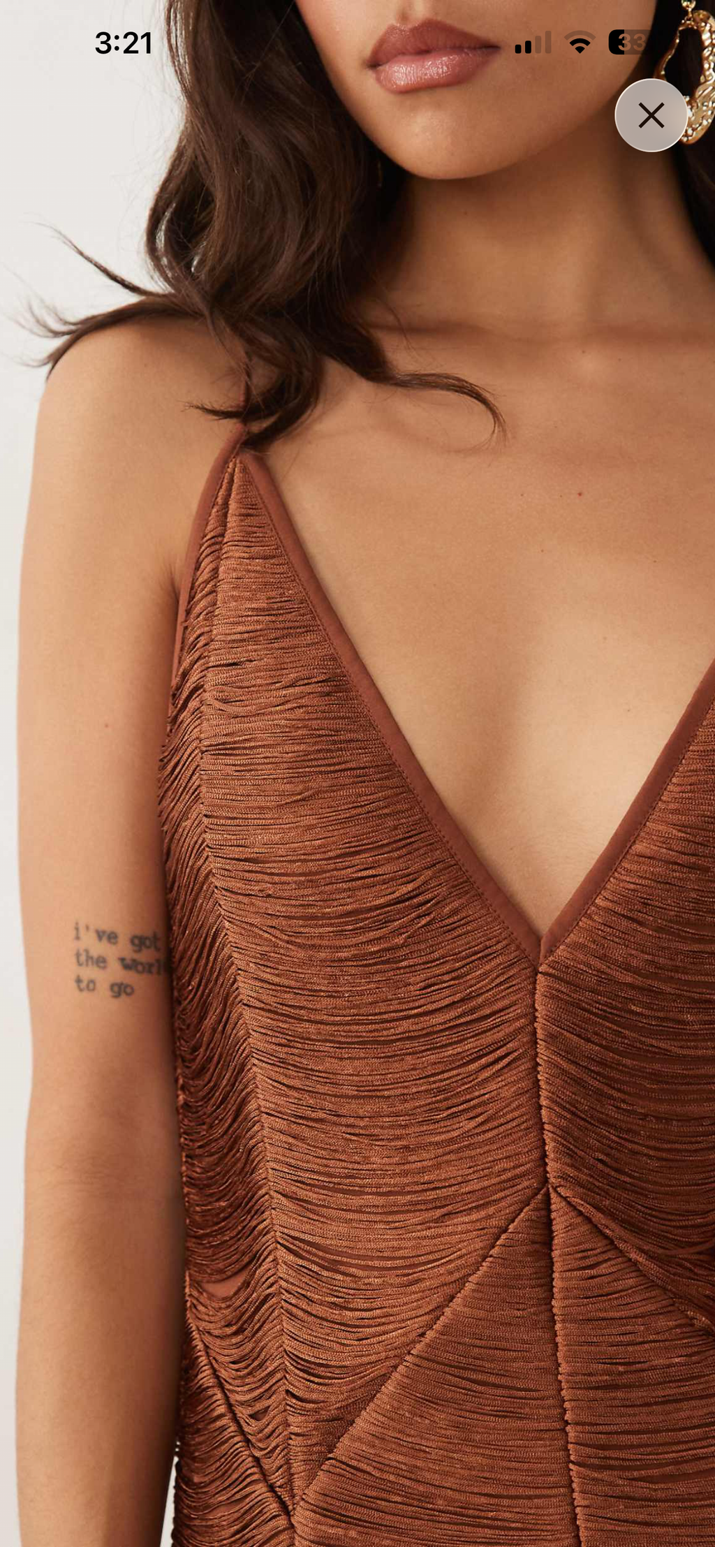 Panelled V neck fringe brown dress