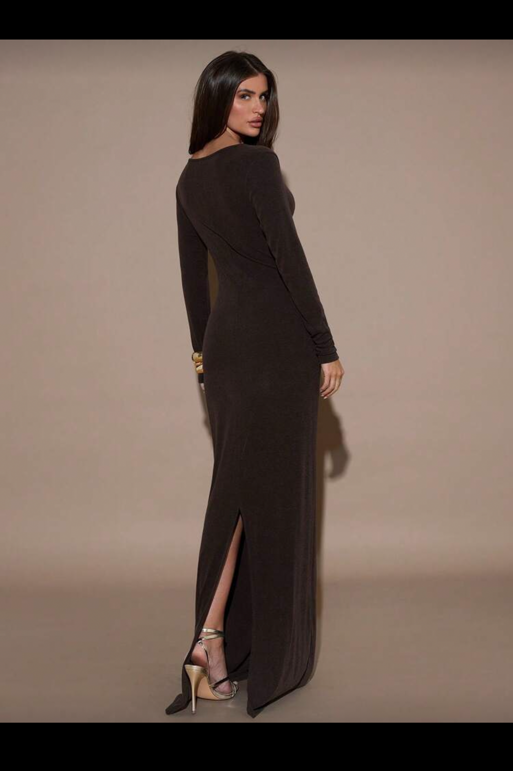 V-neck long sleeve waist cutout in brown