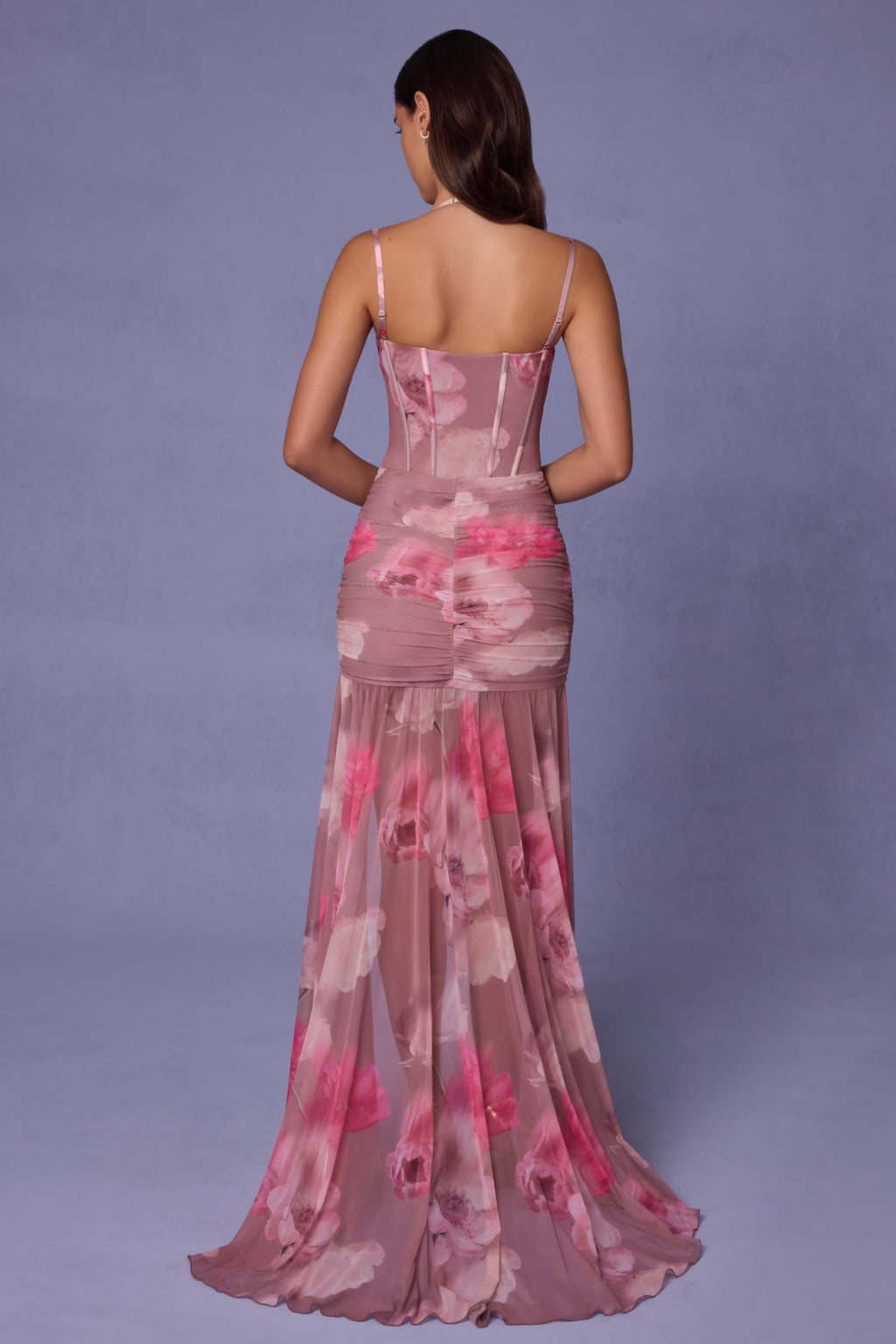 Floral pink corset maxi dress