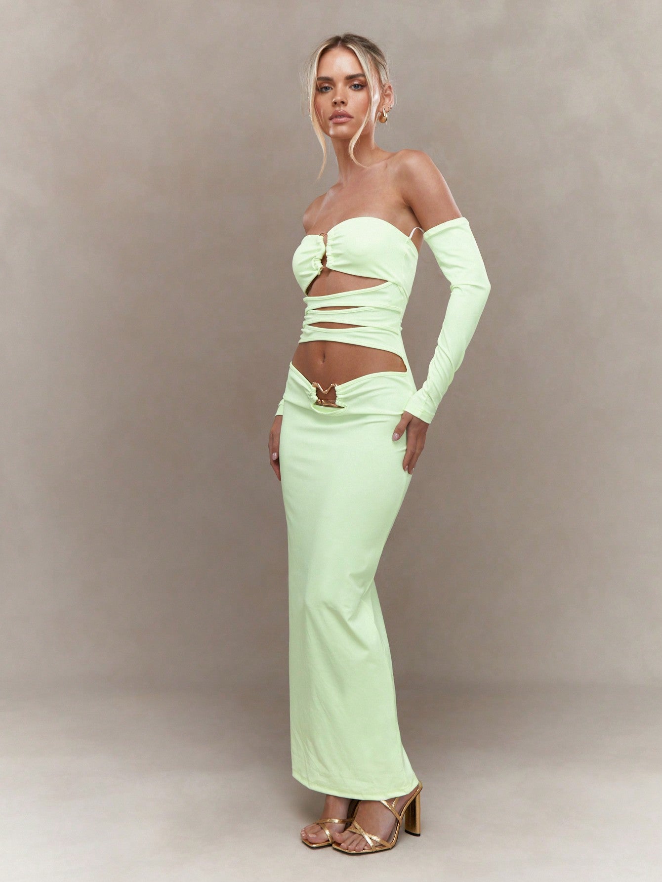 Cutout long sleeve slinky maxi dress