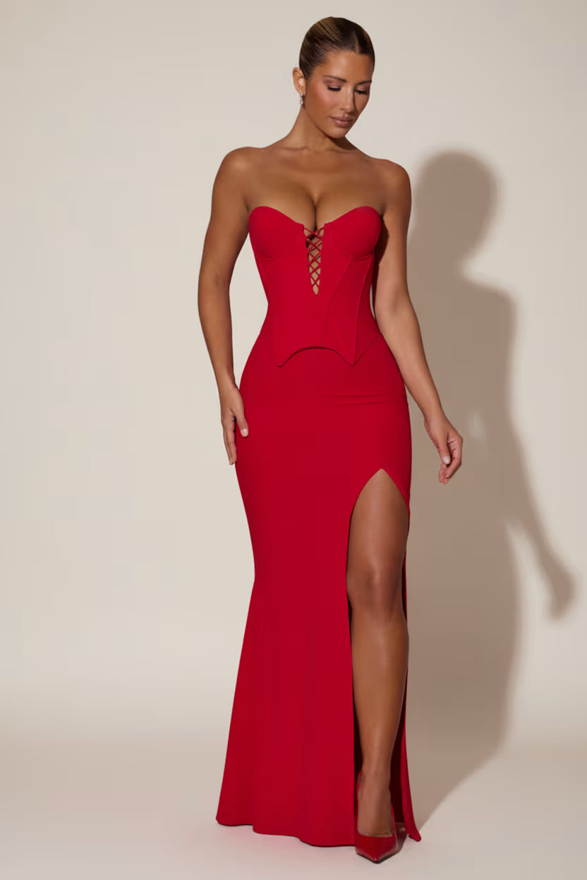 Cupped corset Maxi red dress