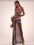 Mesh print resort dress multi brown