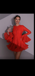 Flare sleeves ruffle red mini dress