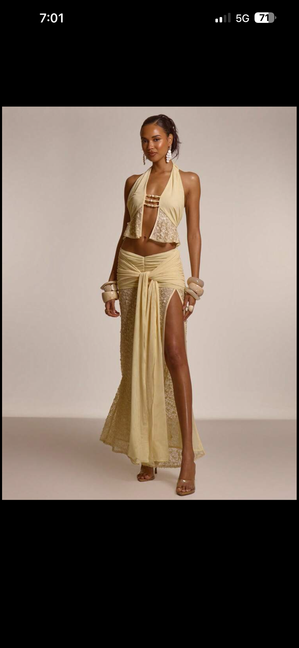 Embellished Butter yellow maxi skirt set