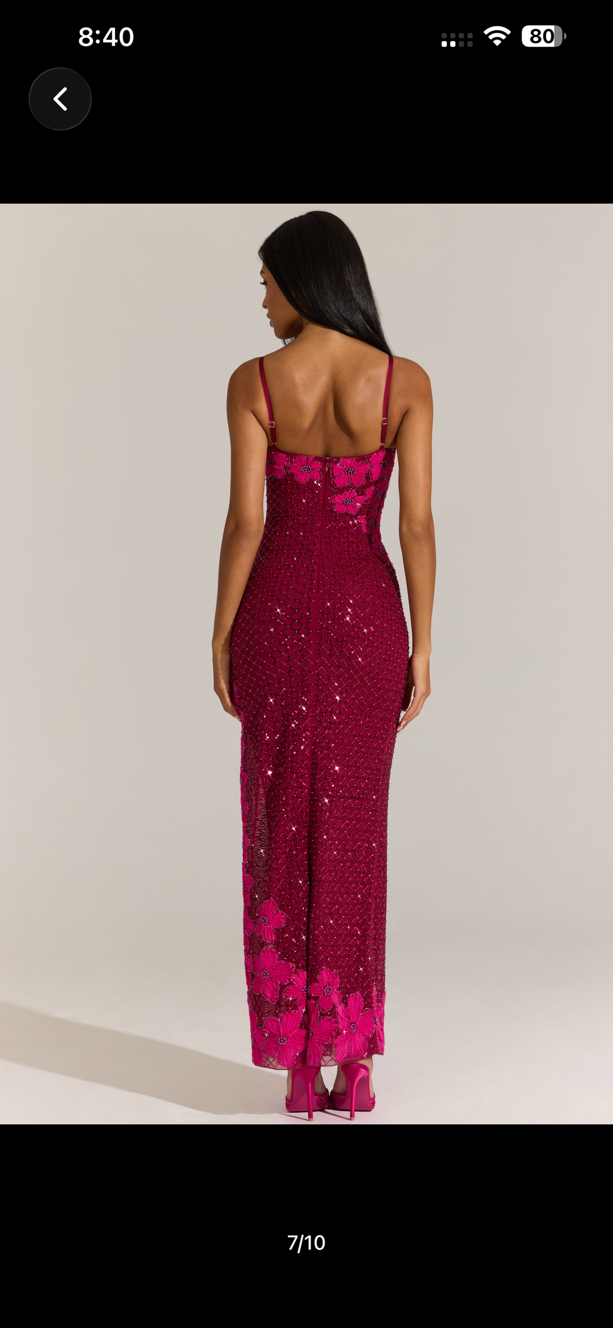 Burgundy pink floral 3d maxi dress