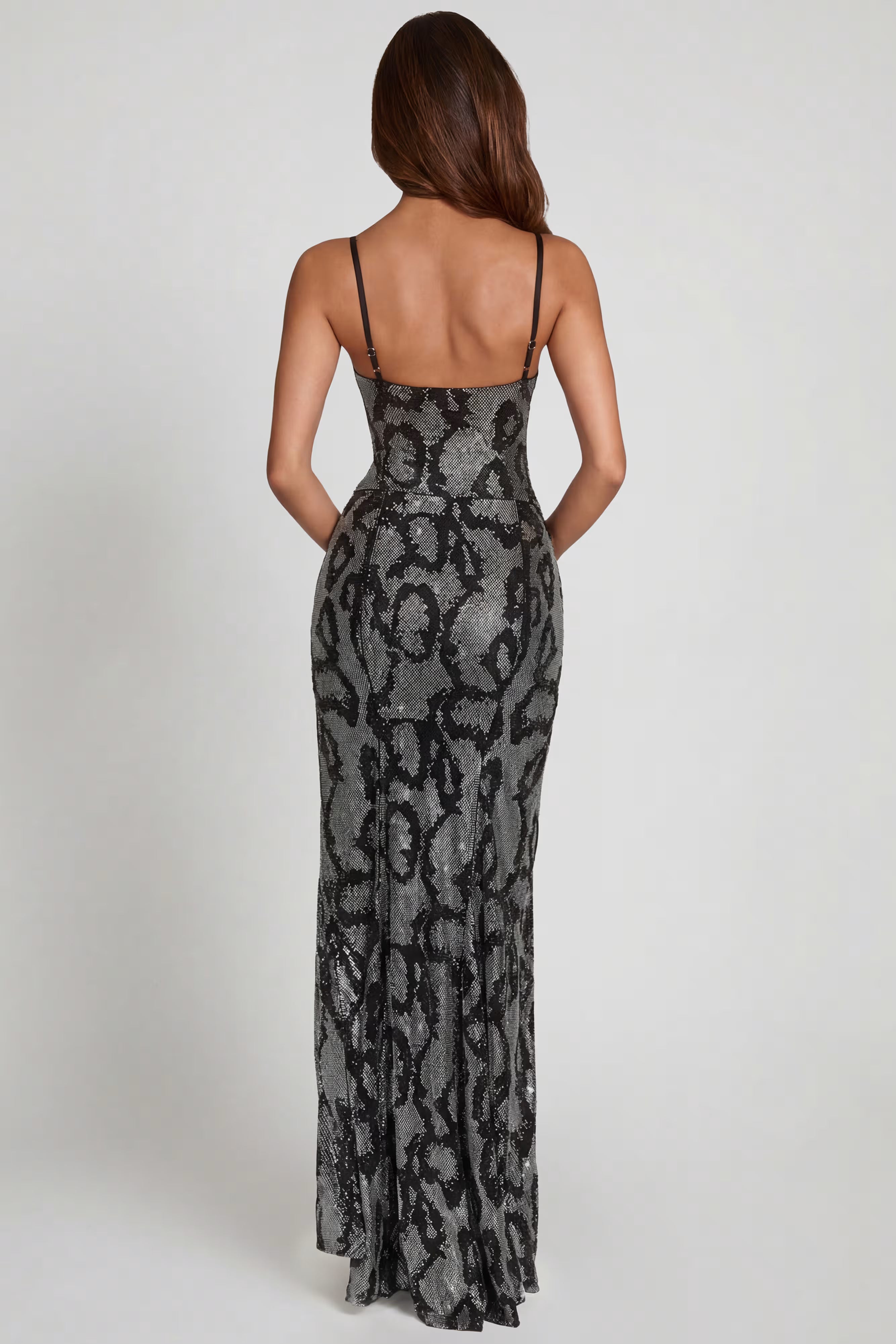 Embellished Snake print cowl neck maxi dress