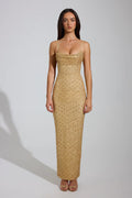Sequin cowl neck maxi dress in gold