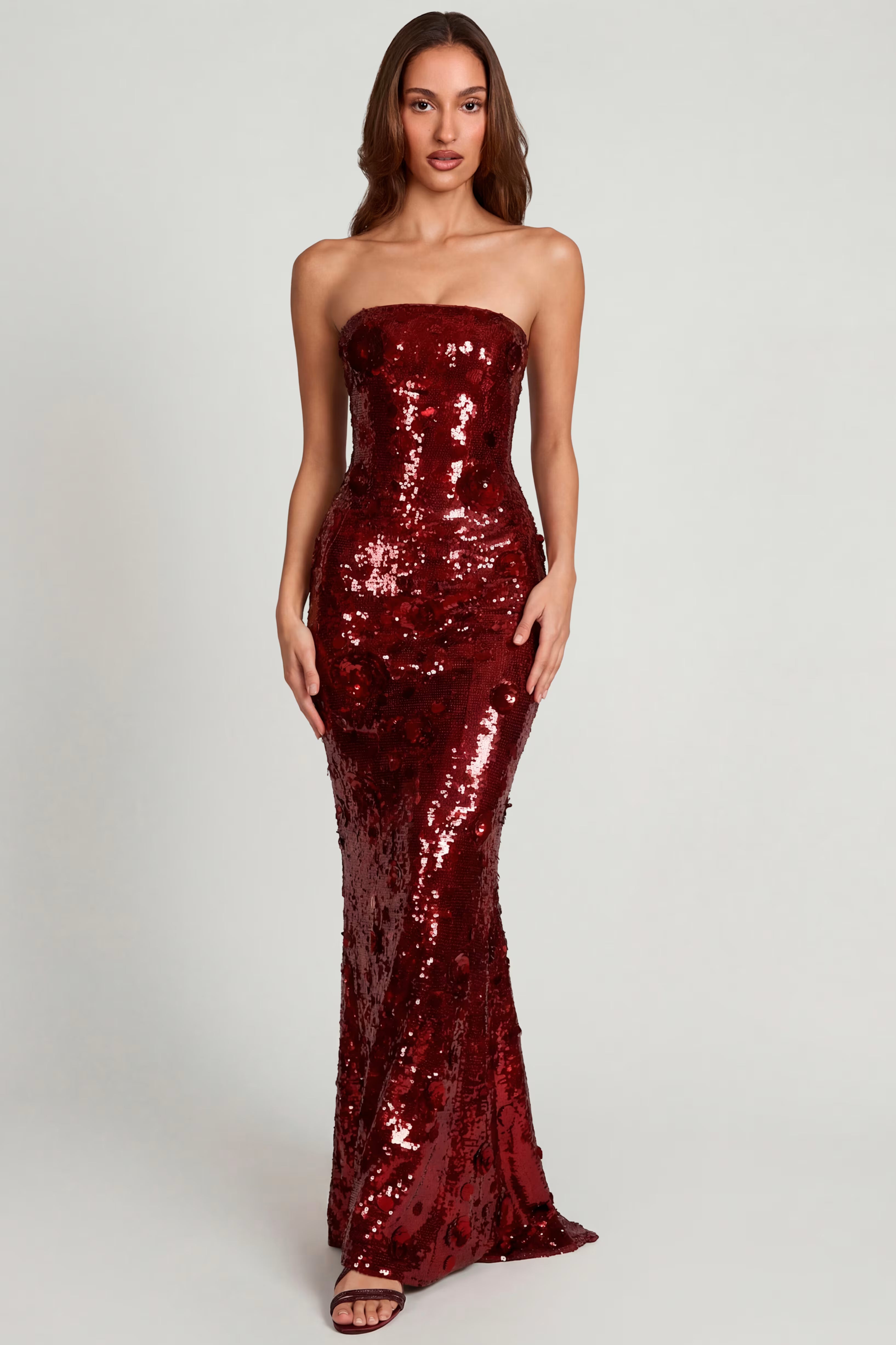 Embellished Red floral Sequin maxi dress