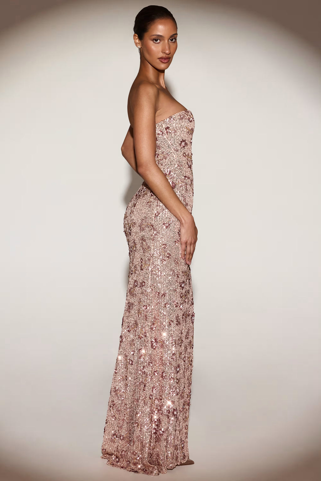 Rose gold floral sequin maxi dress