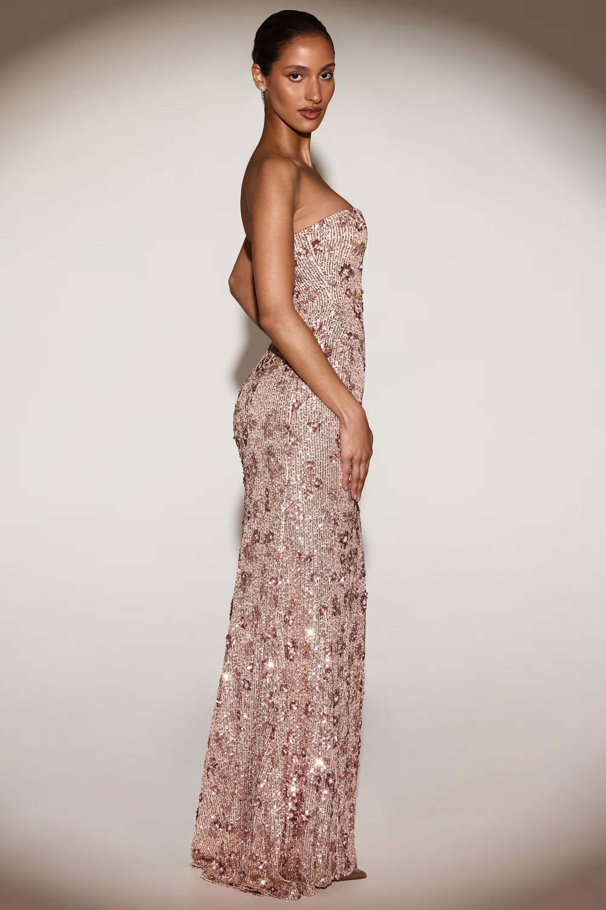 Rose gold floral sequin maxi dress