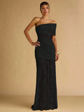 One shoulder lace maxi dress in black