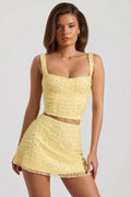 Embellished square neck top mini skirt set