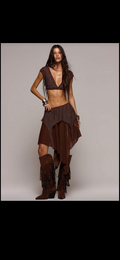 Brown sequin mesh skirt set