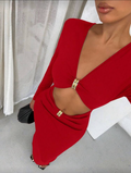 Long sleeve cut out with gold accessories maxi dress