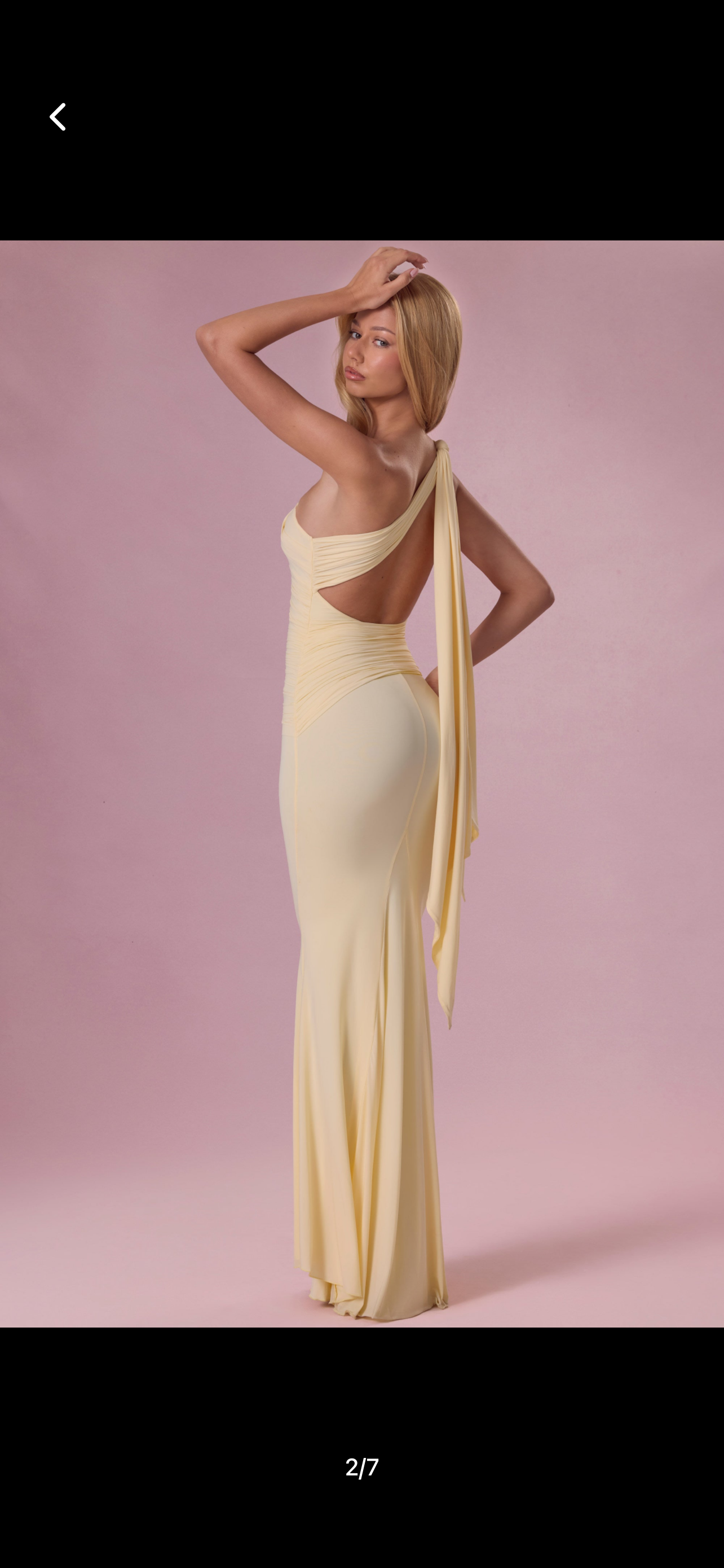 Butter yellow one shoulder draped maxi dress