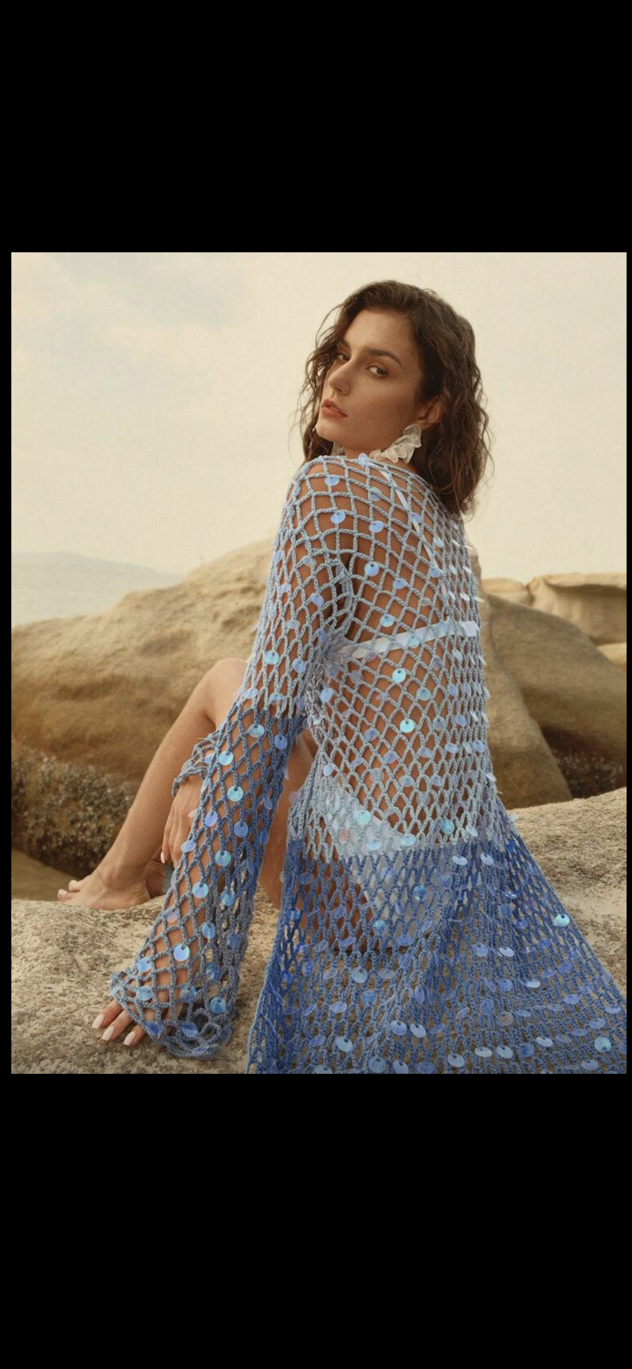Sequin kimono cover up blue